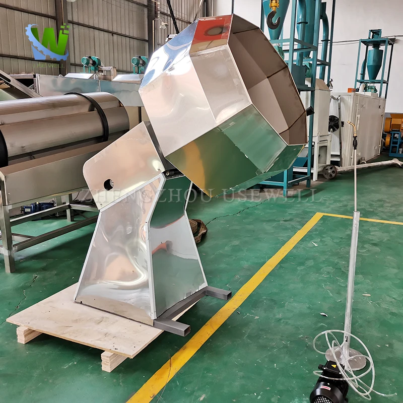 Automatic Drum Fish Food Octagonal Bucket Snacks Seasoning Flavoring Coating Machine With Oil Sprayer And Pump