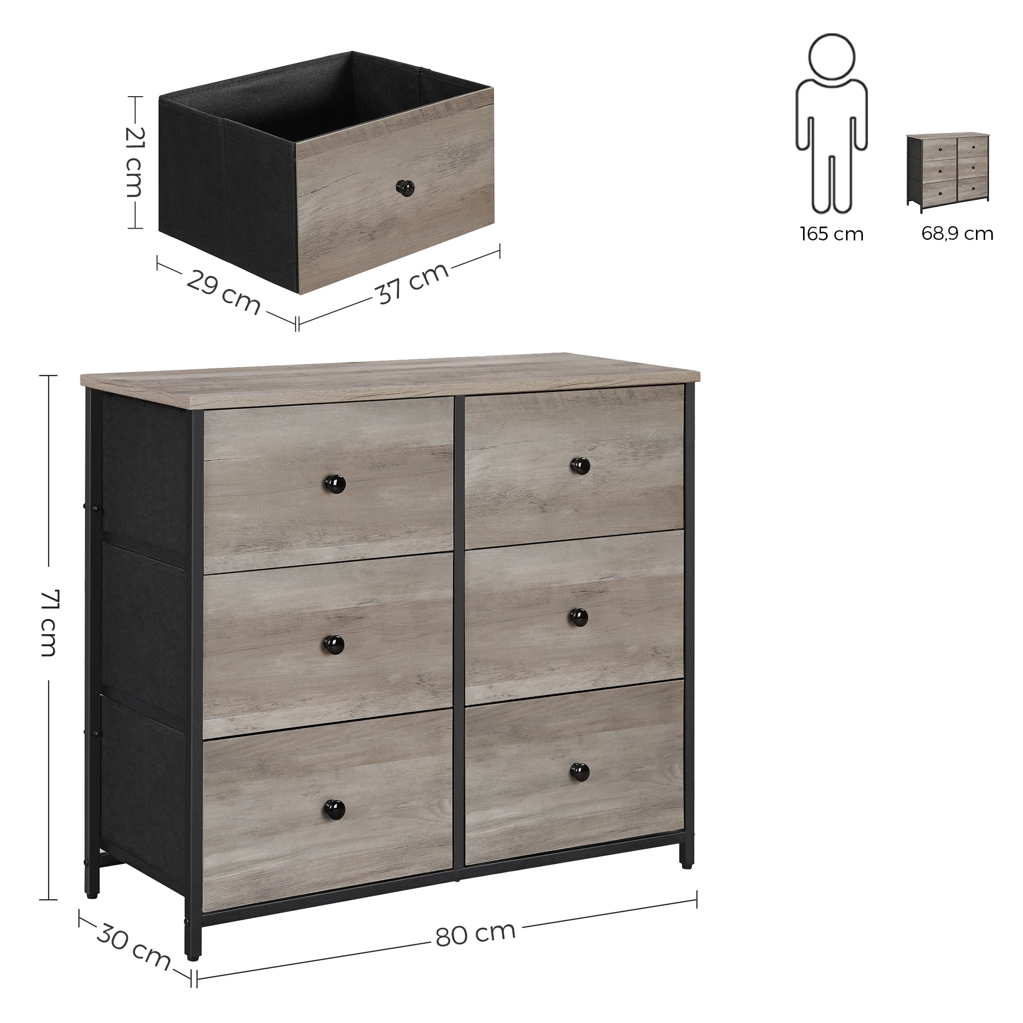 SONGMICS 6 Drawer Dresser living room chest of drawers bedroom storage drawer cabinets