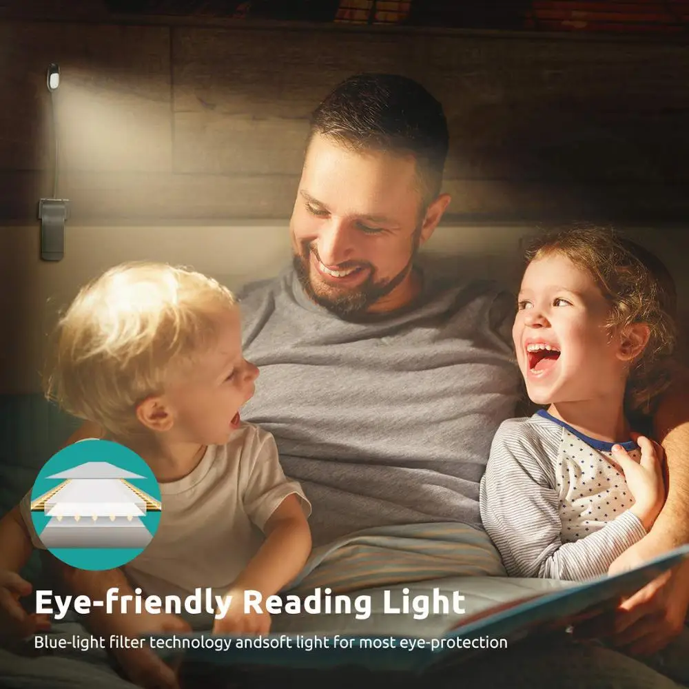 Gooseneck Clip on Reading Lamp, 7 LED Book Light with 3 Brightness ,3 Color Temperature , USB Rechargeable