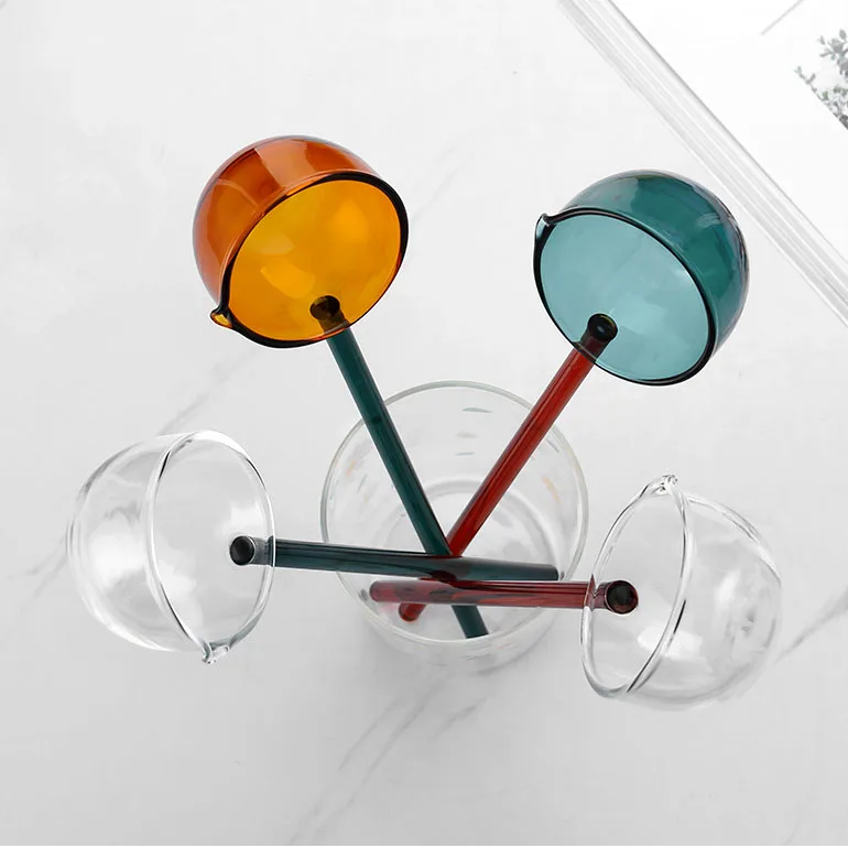 Popular Creative Twisted Borosilicate Glass Spoon Colorful Long Handle Serving Spoon For Kitchen Use