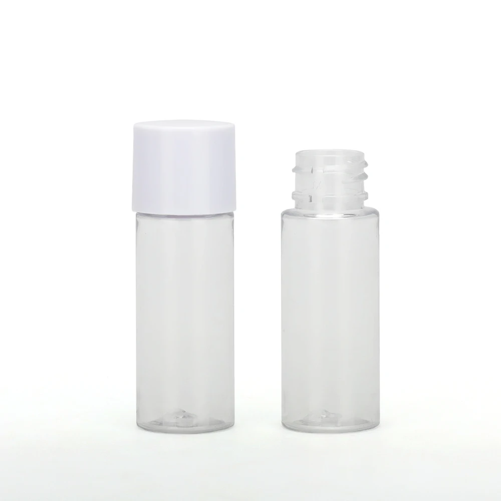 Manufacture transparency plastic cosmetics PET round bottle 20ml plastic cap bottles body lotion/Skin Care Lotion packaging