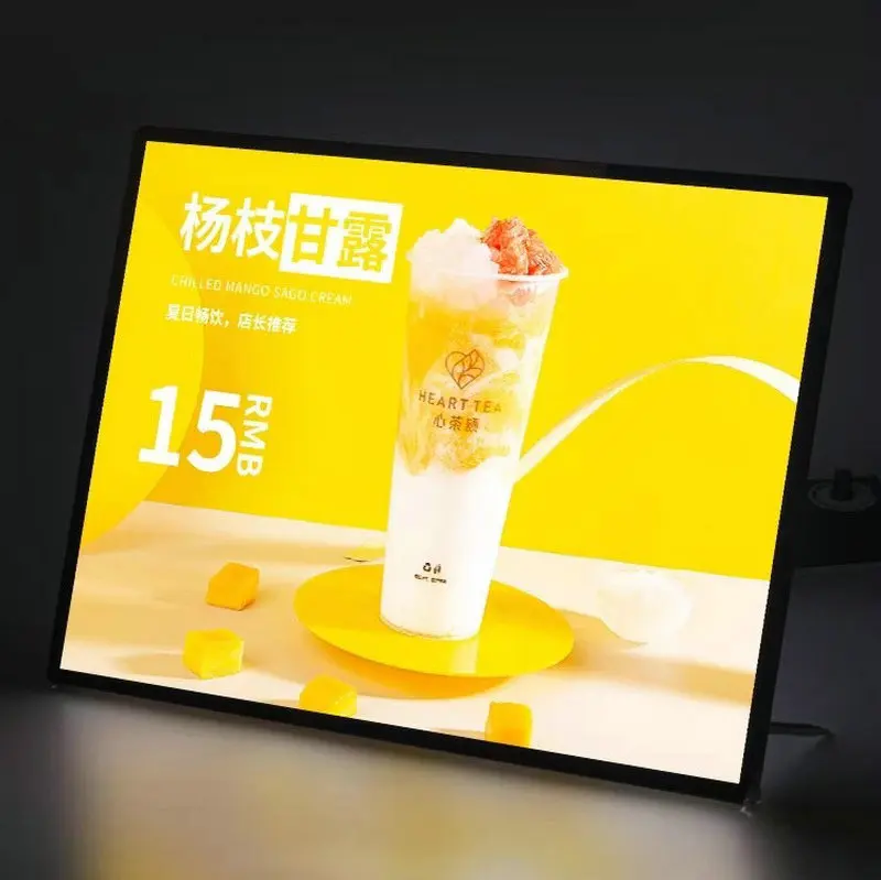 A2 Size Aluminum Frame Tempered Glass Slim Light Box Poster Cafe Shop Slim Led Light Box Sign