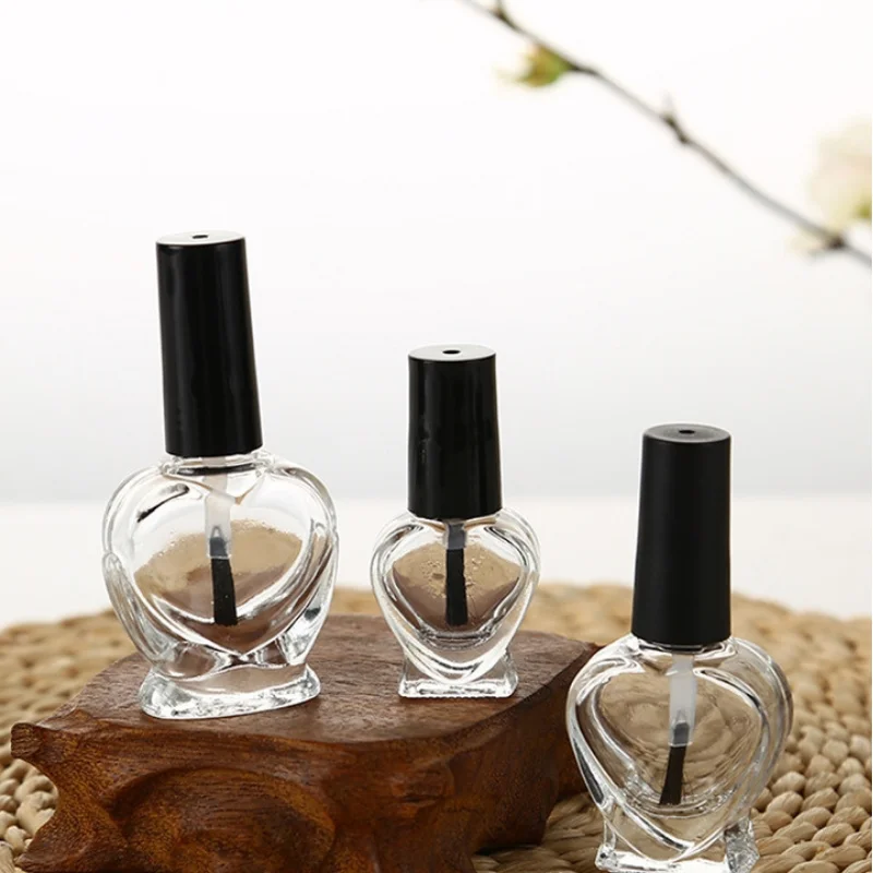 Heart shape fancy clear empty bottles 5ml 10ml 15ml nail polish glass bottle with lid and brush