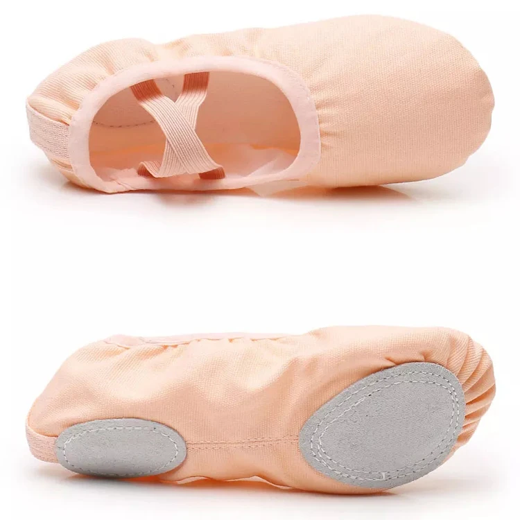 Wholesale OEM Pink Black Tan Brown Foldable Disposable Dance Shoes Cheap Girls Stretch Canvas Dance Ballet Shoes