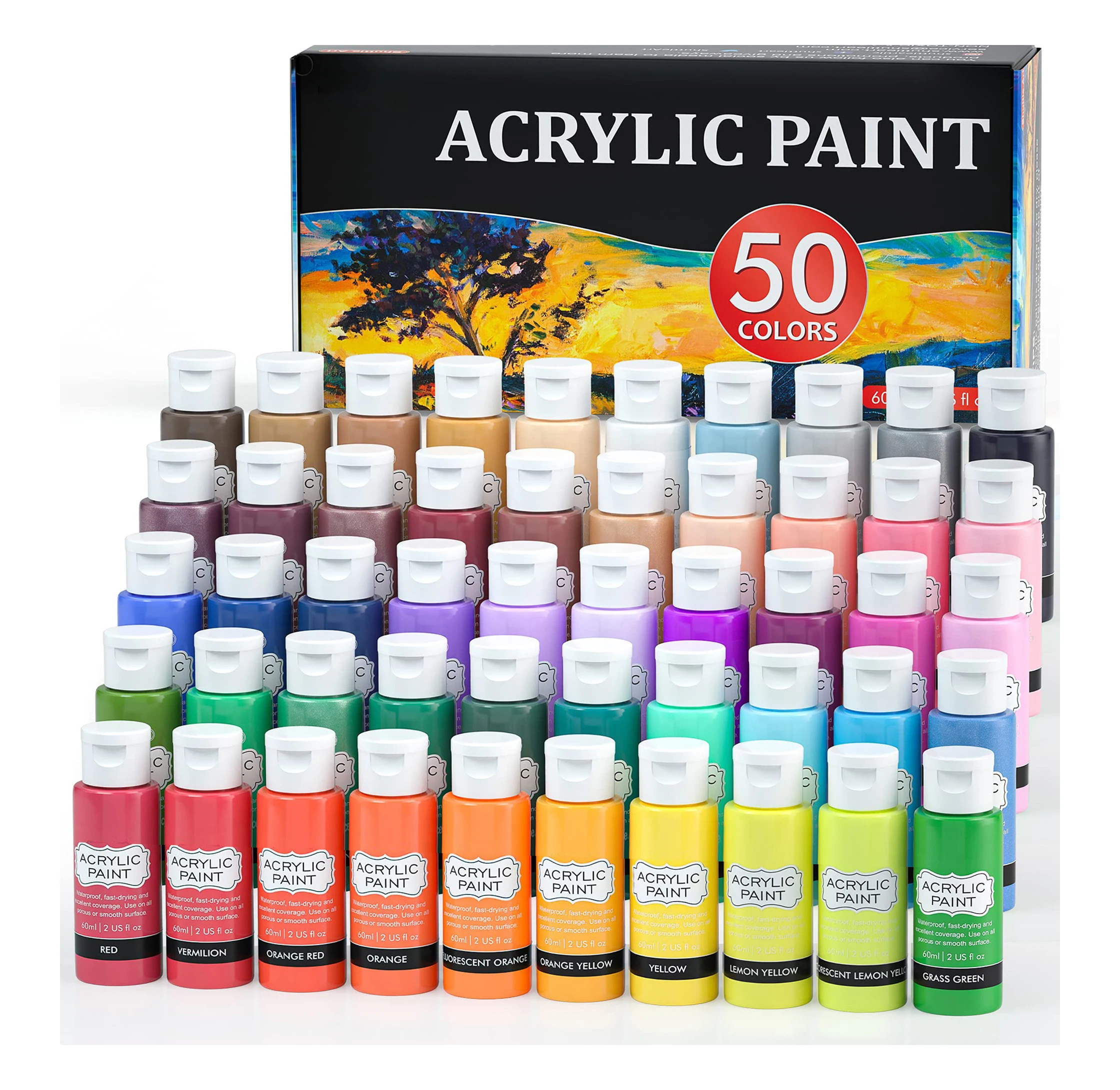 Factory Custom Logo 50 Colors 60ml Waterproof Premium Acrylic Paints For Artists, Beginners And Kids