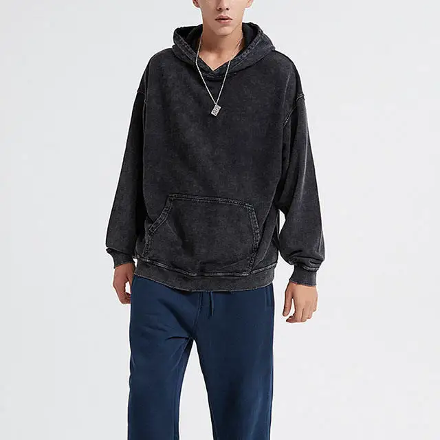 Wholesale Blank Heavyweight 420Gsm Vintage Distressed Oversized Sweatshirt Men Acid Wash Hoodie
