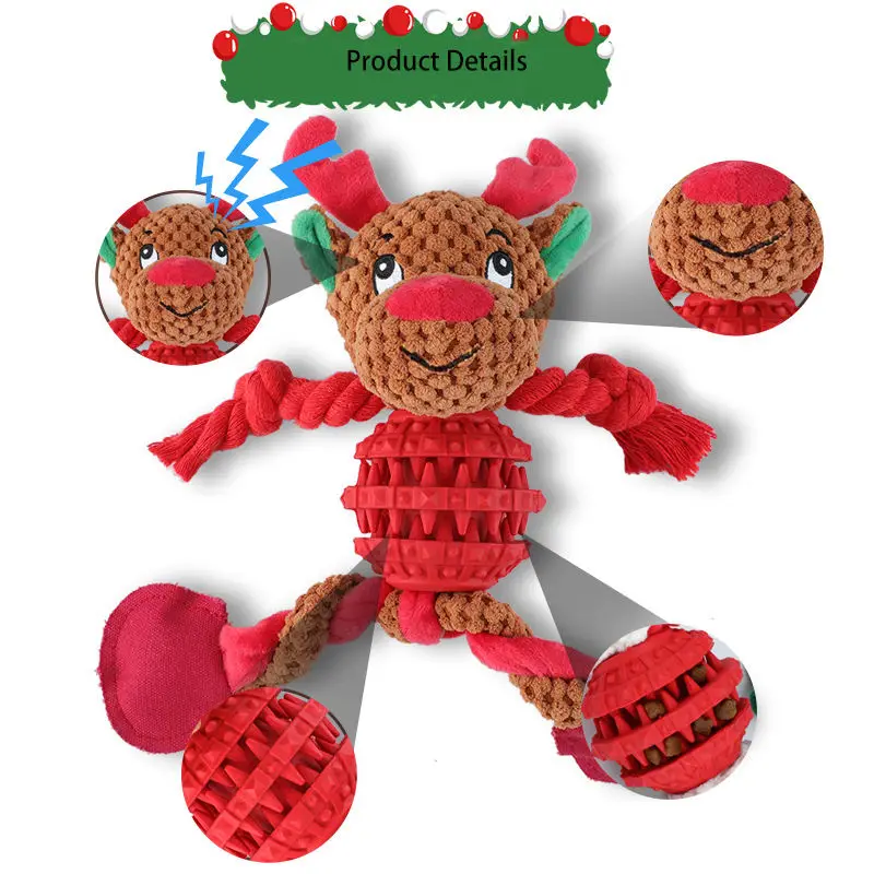 Recycled Dog Chewing Toys Plush Cotton Rope Dog Training Toys for Christmas Hide Food Pet Interactive Bite Resistance Toys