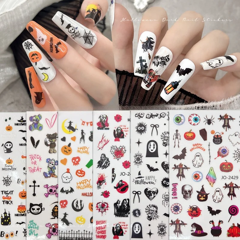 2024 Halloween nail stickers new pumpkin lantern skull little devil dark style nail stickers