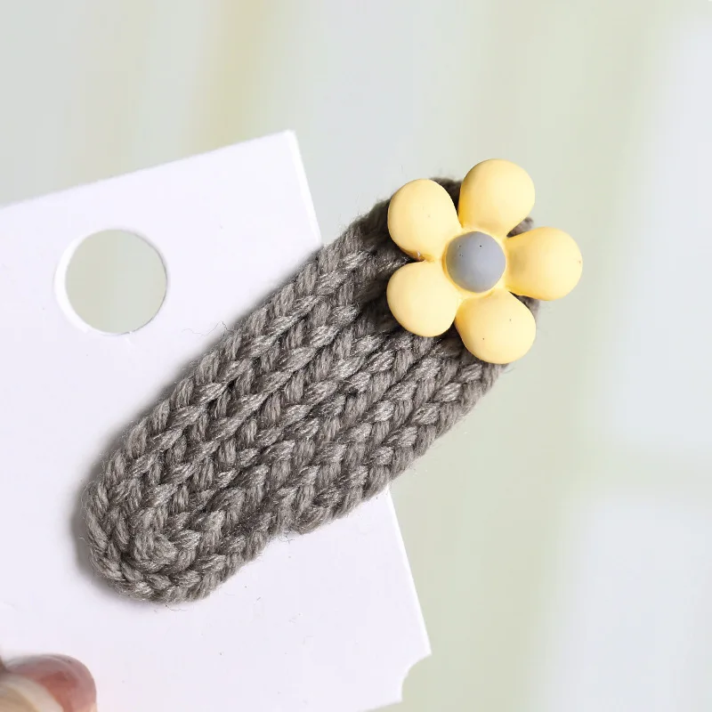 Симпатичные Детские осенне-зимние теплые шерстяные вязаные крючком заколки для волос BB милые заколки для волос Вязаные Цветочные заколки для девочек