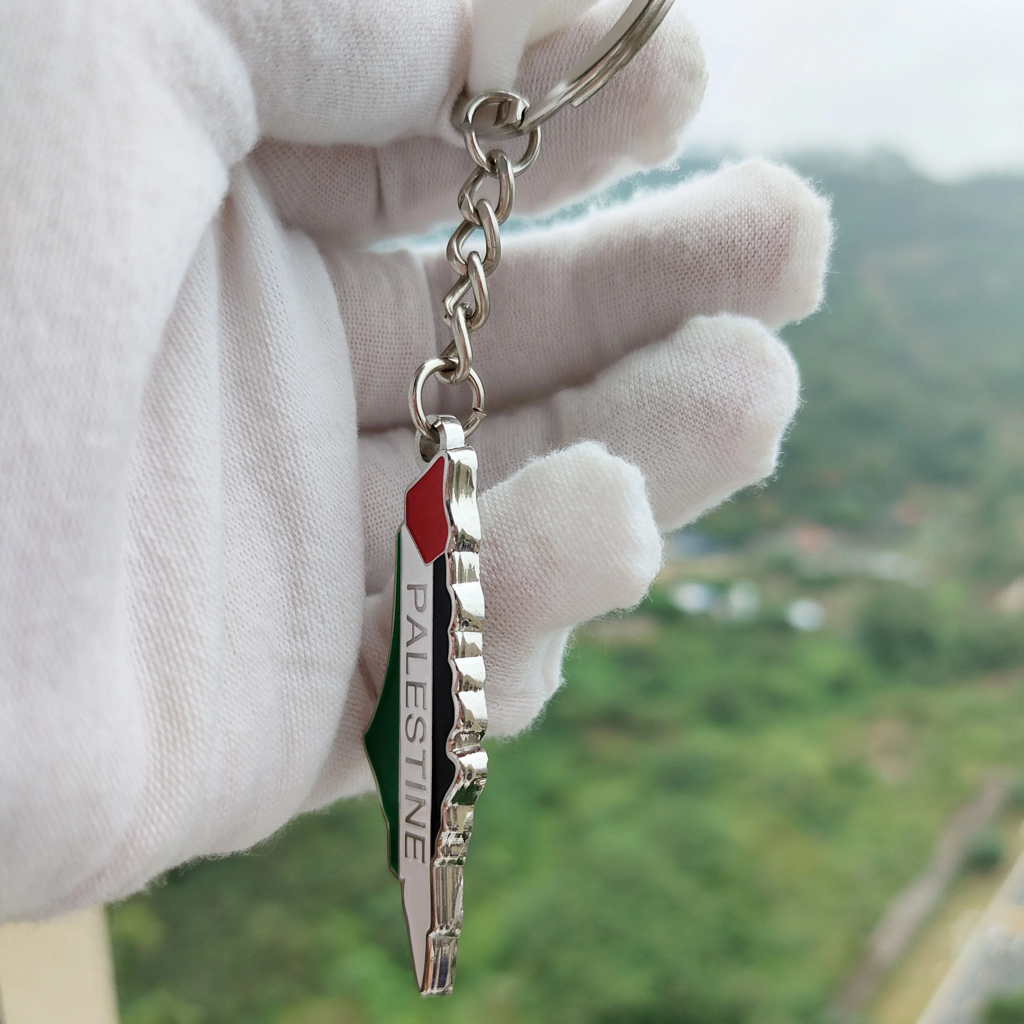 Gold Enamel Palestine Map  Flag keychain