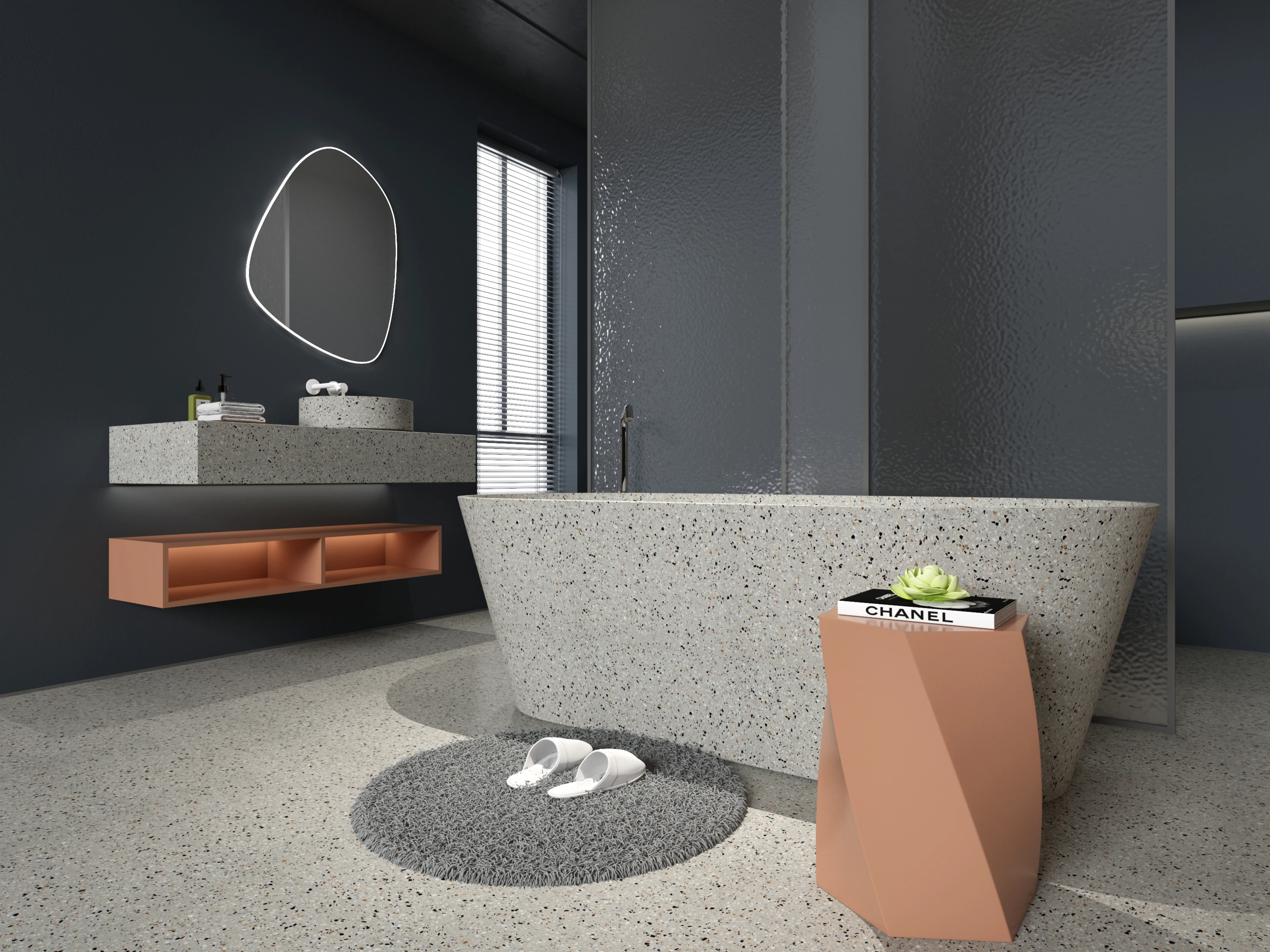 MY006 Luxury Bathroom Decorative Natural Terrazzo Bathtub New Design Trapezoidal Bathtub For Bathroom