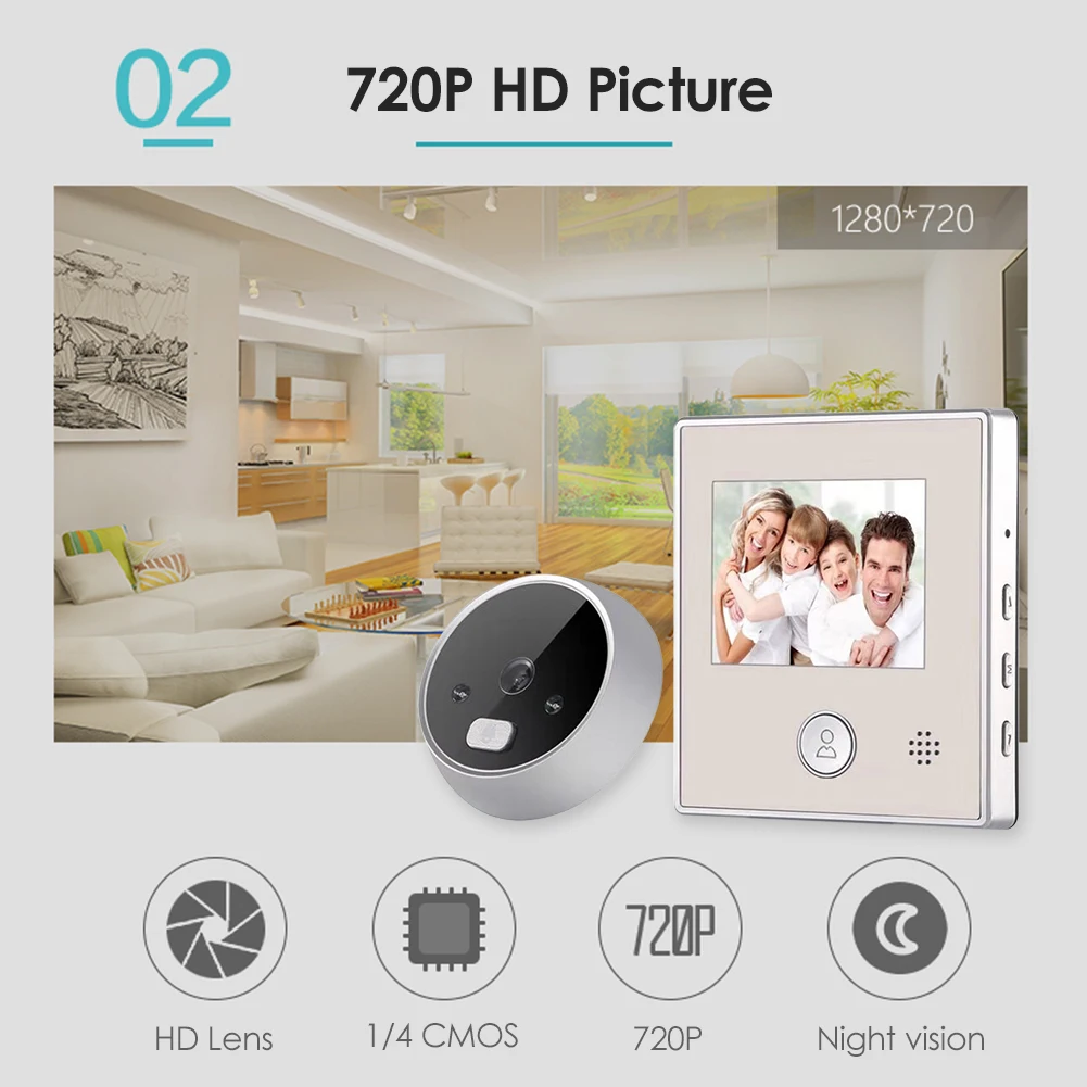 2.8 Inch LCD 1.3MP Digital Video Doorbell Night Vision Electronic Door Peephole Viewer Video Camera Door Bell for Home Security