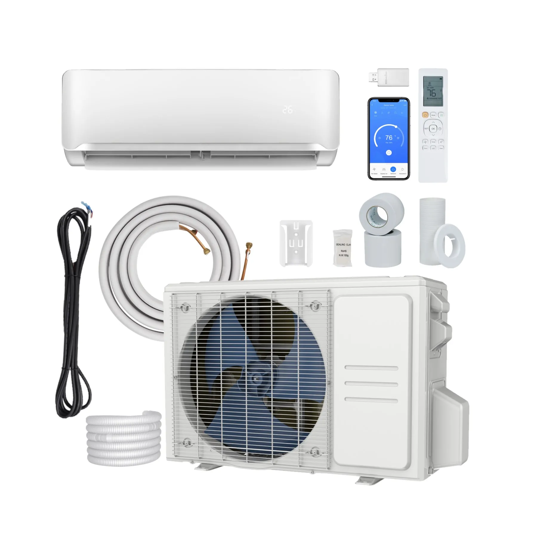 Тепловой насос от 9000 до 18000 Btu мини-инвертор для кондиционирования воздуха умный безканальный кондиционер Электрический источник постоянного тока 15 комнатный