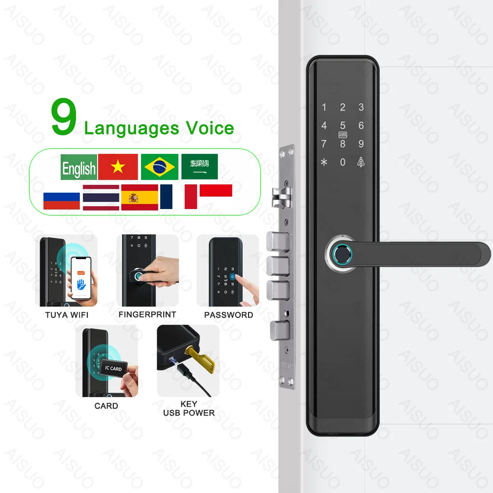 New product TUYA WIFI fingerprint lock remote unlock TT LOCK digital card key cerradura inteligente con wifi smart door lock