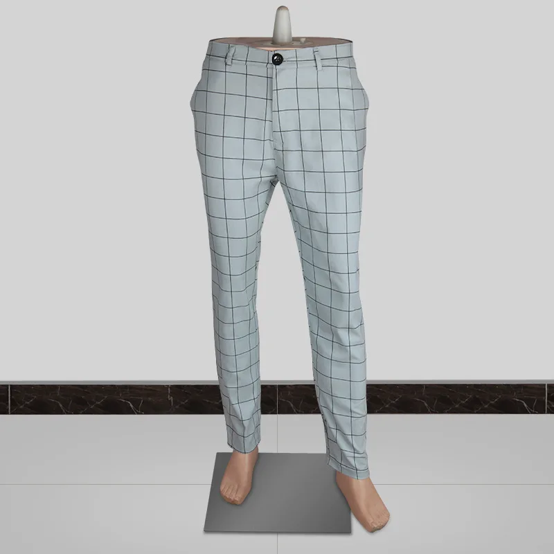 XINBO 2022 Gray Print Plaid Stretch Man Trousers Skinny Custom Wholesale Slim Fit Chino Casual Long Pants For Men