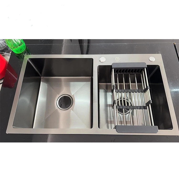Kitchen Sink Stainless Steel Good Quality SUS Hand-made Double Bowl Nano Black OEM Modern Kitchen Spare Parts Brushed 8 Kgs
