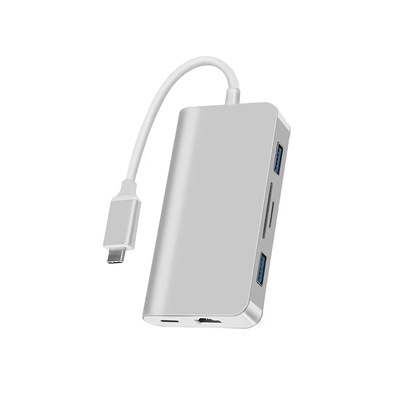 Multi-function Type-C Hub to USB Quick charger 3.0 and Lan and Type c PD Adapter 6 in 1 Converter hub