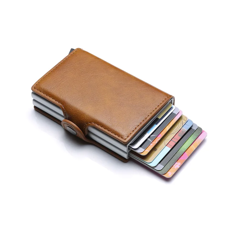  Amazon Spot Wholesale Mens Credit Card Holder Rfid Blocking Slim Wallet Vintage Double Case Aluminum Alloy