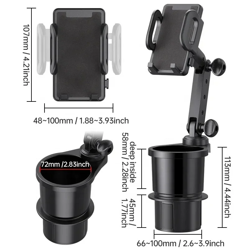 2 in 1 Car Phone Stand Cup Holder 360 Angle Adjustable Universal Car Phone Holder Car Holder For Phone