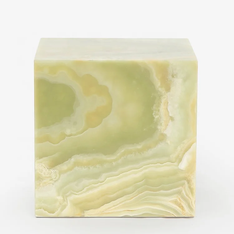 Luxury Green Onyx Marble Square Cubic Couch Side Table Bedroom Furniture Nightstand Bed Side Table Modern
