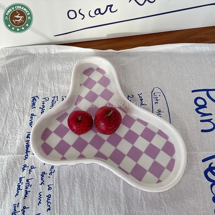 multifunctional decorative storage dish aromatherapy jewelry dessert tray tab Nordic black and white checkerboard ceramic plate