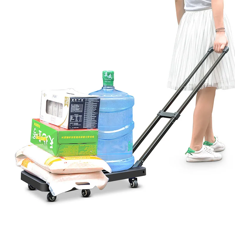 6 Wheels Fold Up Hand Cart, Portable 440lbs Capacity Heavy Duty Luggage Cart, Utility Dolly Platform Cart