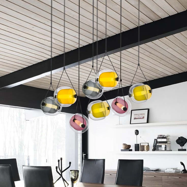 Nordic Fashion style indoor Iron modern living room metal Color Glass Capsule Light hanging antique light Pendant lamp