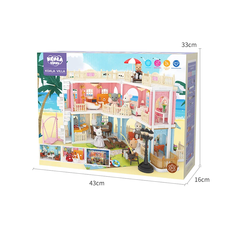 2022 new Koala diary kids DIY fashion doll house toy set children big size wood doll house