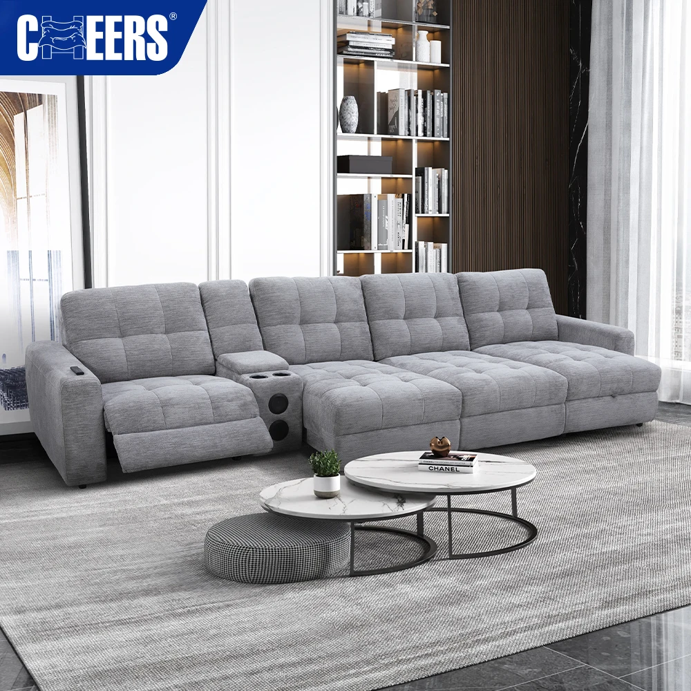 MANWAH CHEERS Modern Living Room Furniture 4 Seater Modular Sectional Set Sofa L Shaped Electric Sofa Bed With Storage