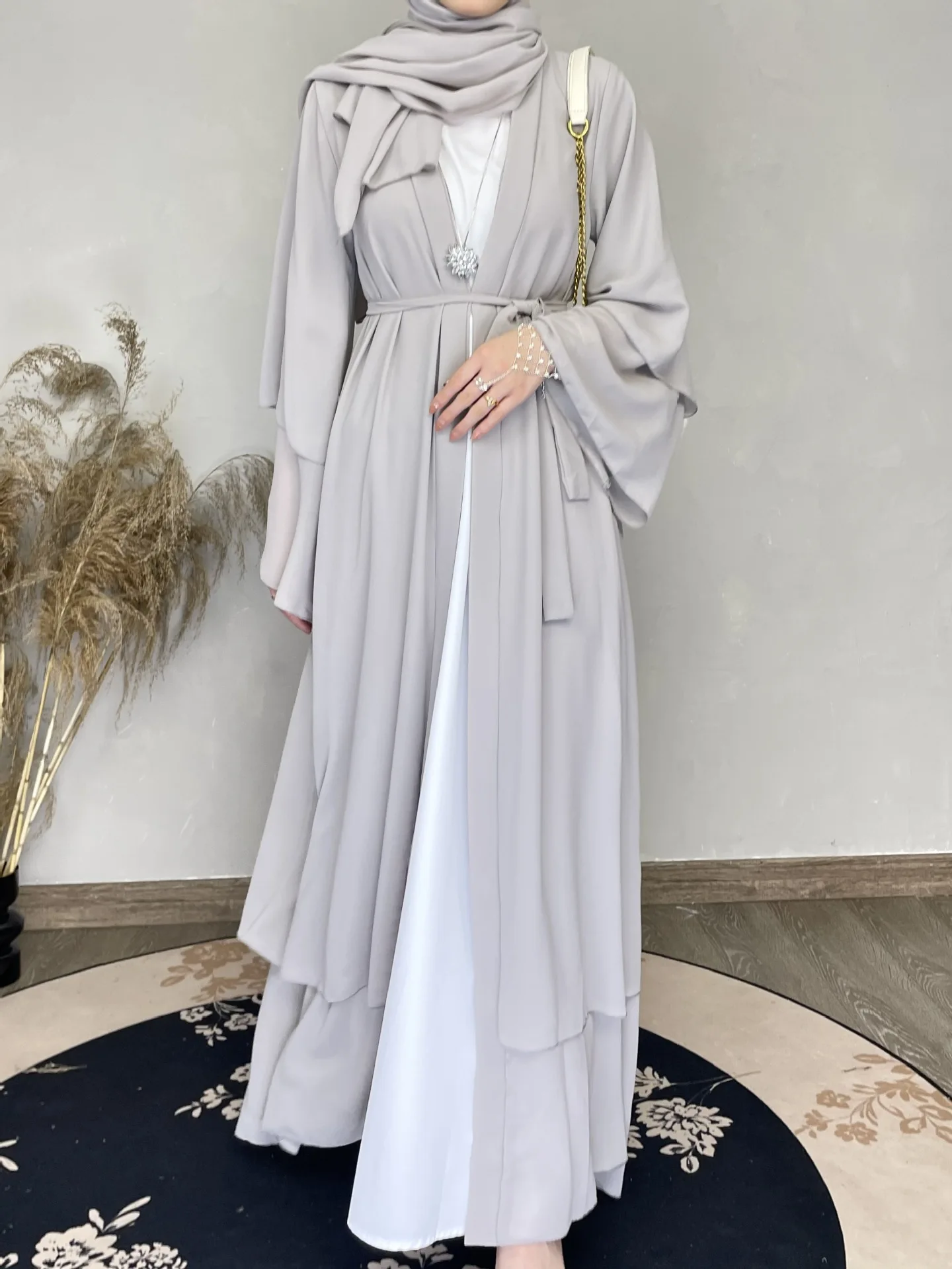 Wholesale Turkey Elegant EID Women Muslim Dress Chiffon Modest Muslim Dress Matching Hjiab Kimono Open Dubai Abaya robe cardigan
