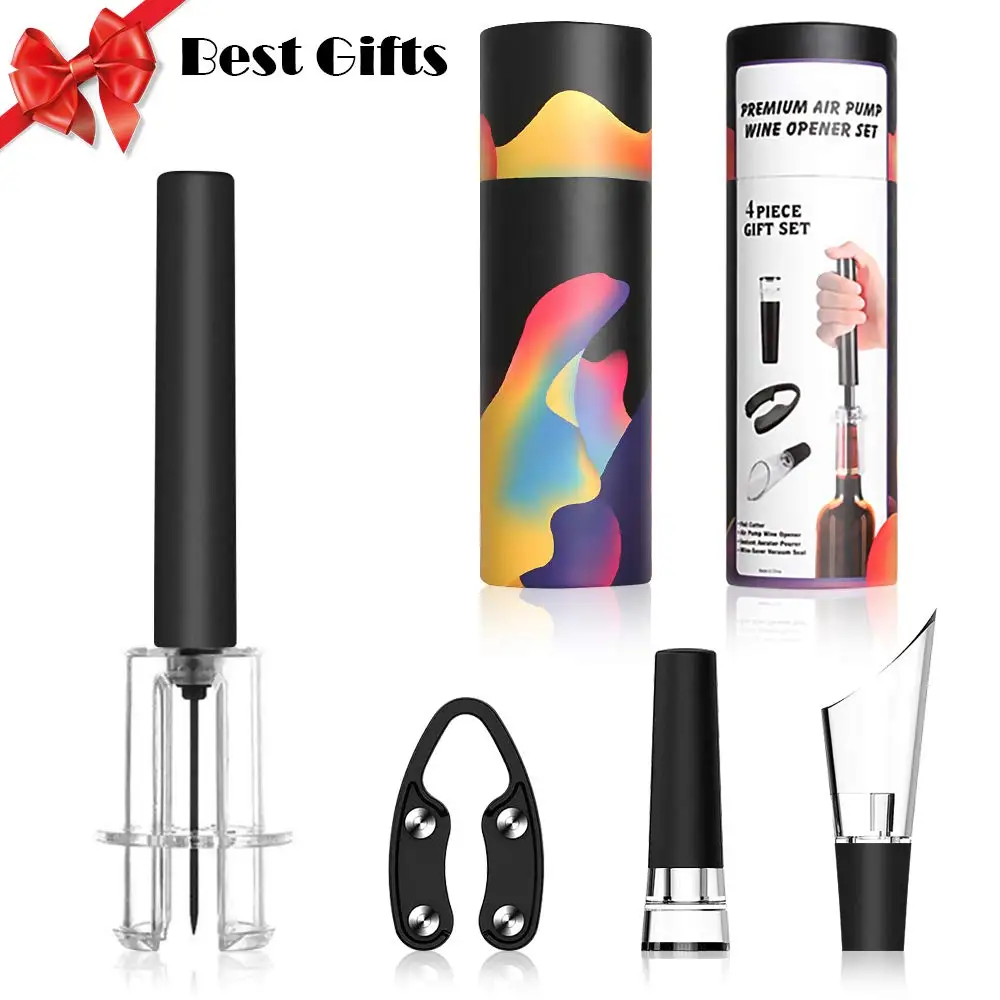 Amazon Top Seller 2020 Valentine Day Gift Air Pump Wine Opener Set with Corkscrew Preserver Kit