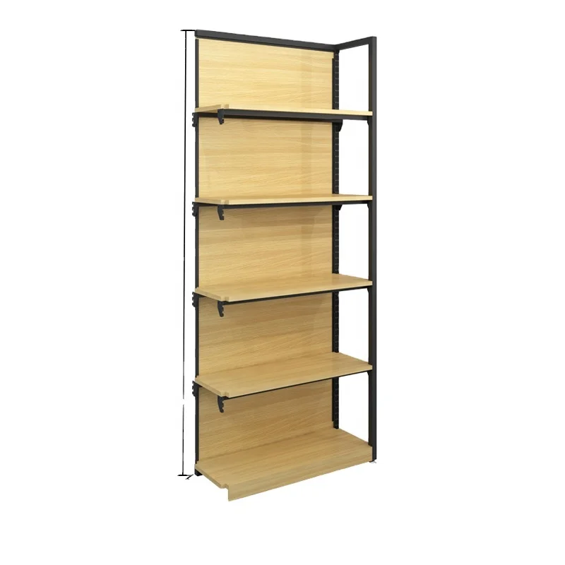 Retail store MDF wood shelving supermarket display metal shelf and grocery wooden gondolas
