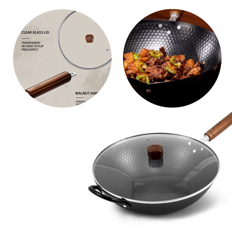Carbon Steel Wok Hand Hammered Non-stick No Coating Less Oil Restaurant Cocinas Wok
