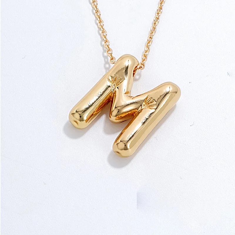 Brass Jewelry 18K Gold Plated Necklace A to Z 26 Alphabet Bubble Balloon Initial Letter Necklace