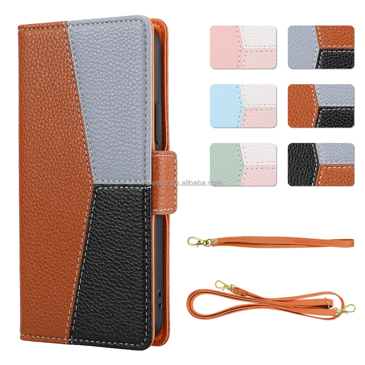 Wallet Crossbody for iPhone 14 Phone Case with Lanyard Strap Credit Card Holder PU Leather Protective Handbag Custom Purse Cover