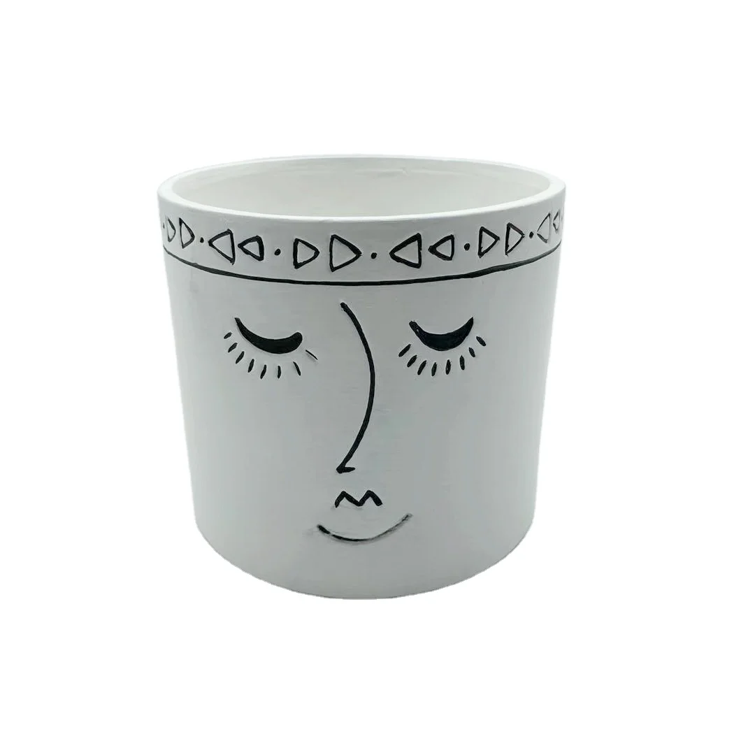 Ceramic human face planter ceramic flower pot white design