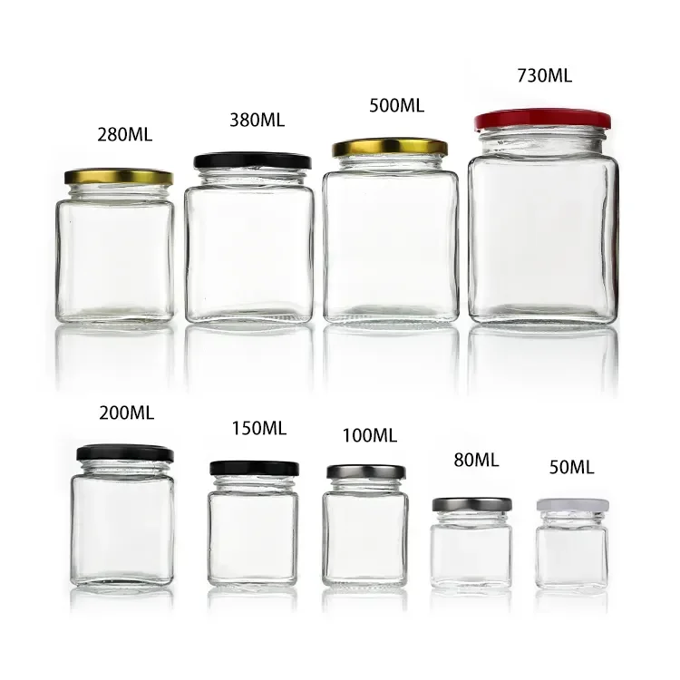 food grade 50ml 80ml 100ml 150ml 200ml 280ml 380ml Food Storage Glass Bottle Square Honey Jam Glass Jars