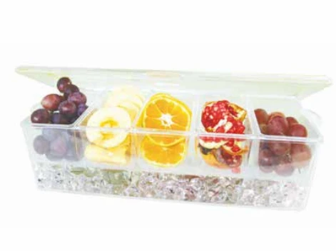 
Transparent Ice Condiment food Storage Box snack container with Removable 4- 5 compartments on ice box 