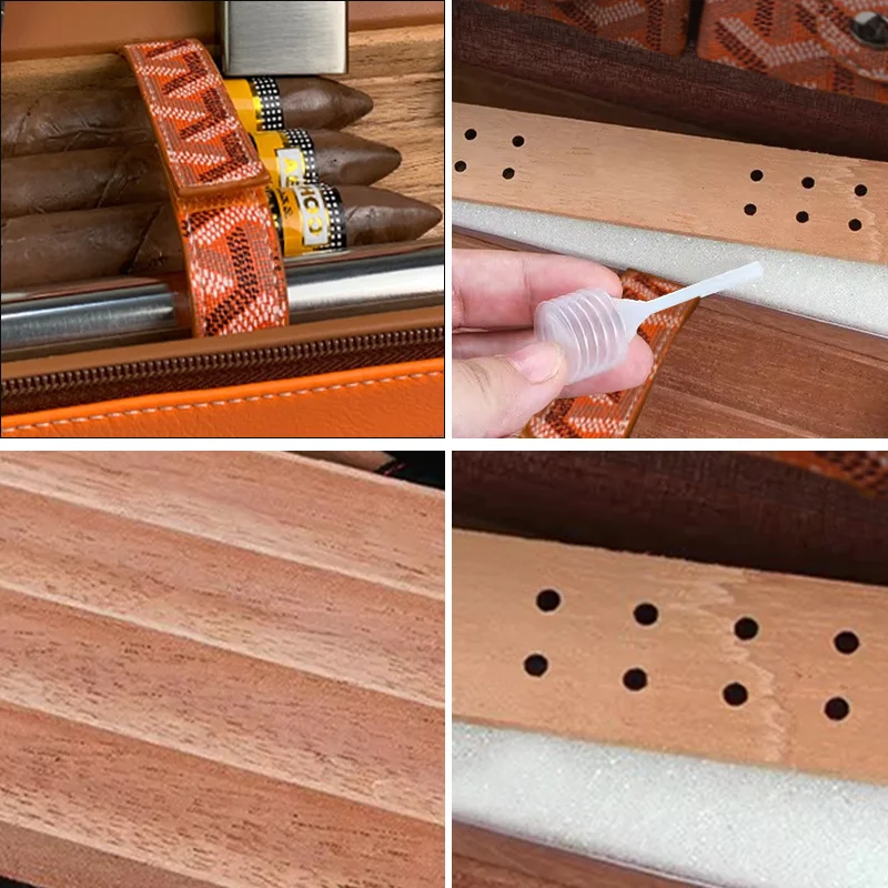 Vanace Various Color Luxury Portable Travel PU Imitation Crocodile Leather Cedar Wood 4 Finger Cigar Bag Humidor Cases