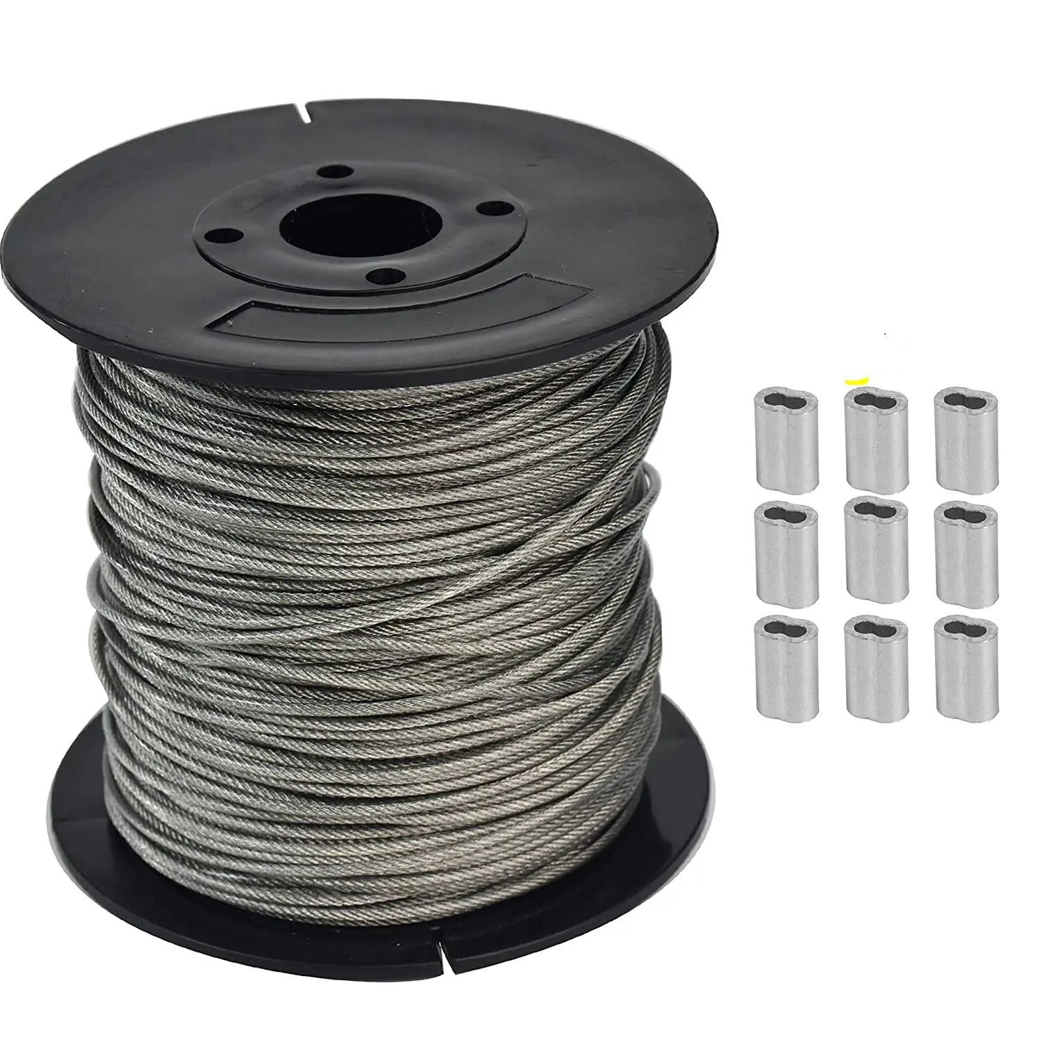 Wire Rope Dia 1/16 Inch 7x7 Strand Core, 328 FT Length with 30 PCS Aluminum Crimping Loop for Picture Hanging and 6 Pc Stainless
