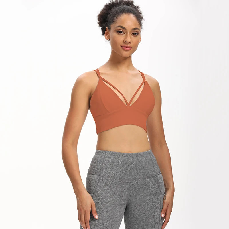 
The fine quality strappy across back plus size push up ladies sports bra custom logo 2021 