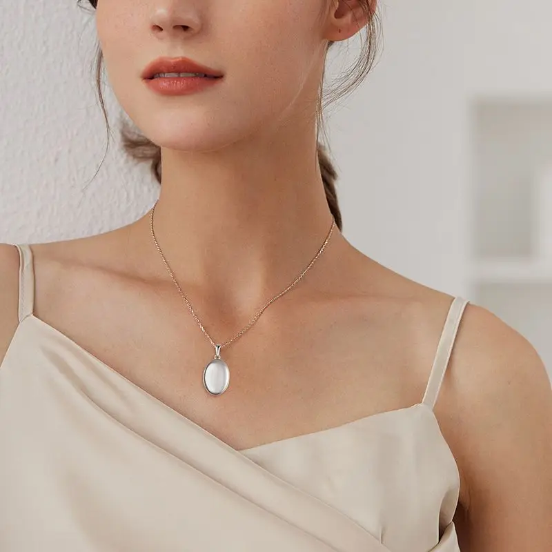 Fashion Wholesale Locket Collection Sterling Silver Polished Oval Locket Picture Necklace Rhodium Plated Pendant Jewelry