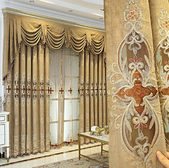 Bedroom Living Room Ready Made Cortinas Para Salas Valance Luxury Chenille Decoration Black Out Embroidered Curtain