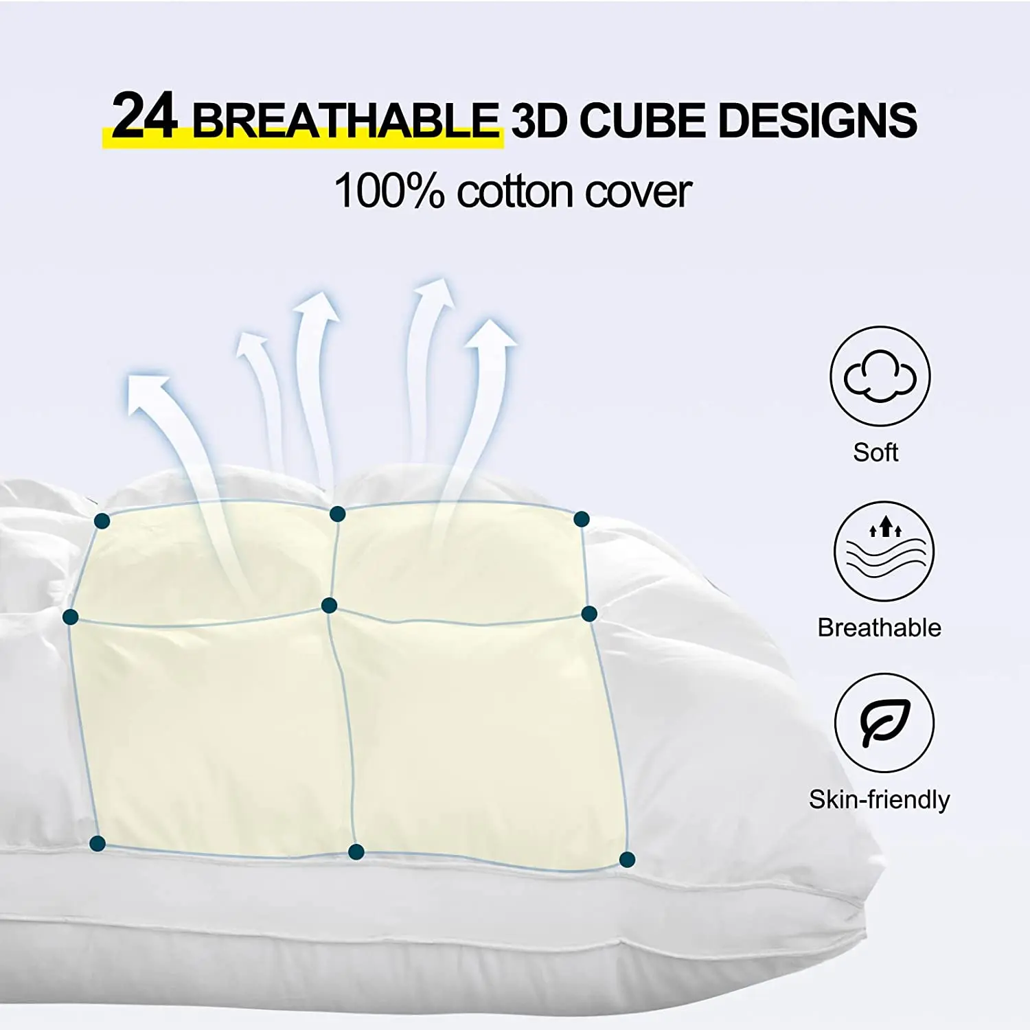 Premium 100% Cotton 3D Cube Designs Pillow For Side Back Stomach