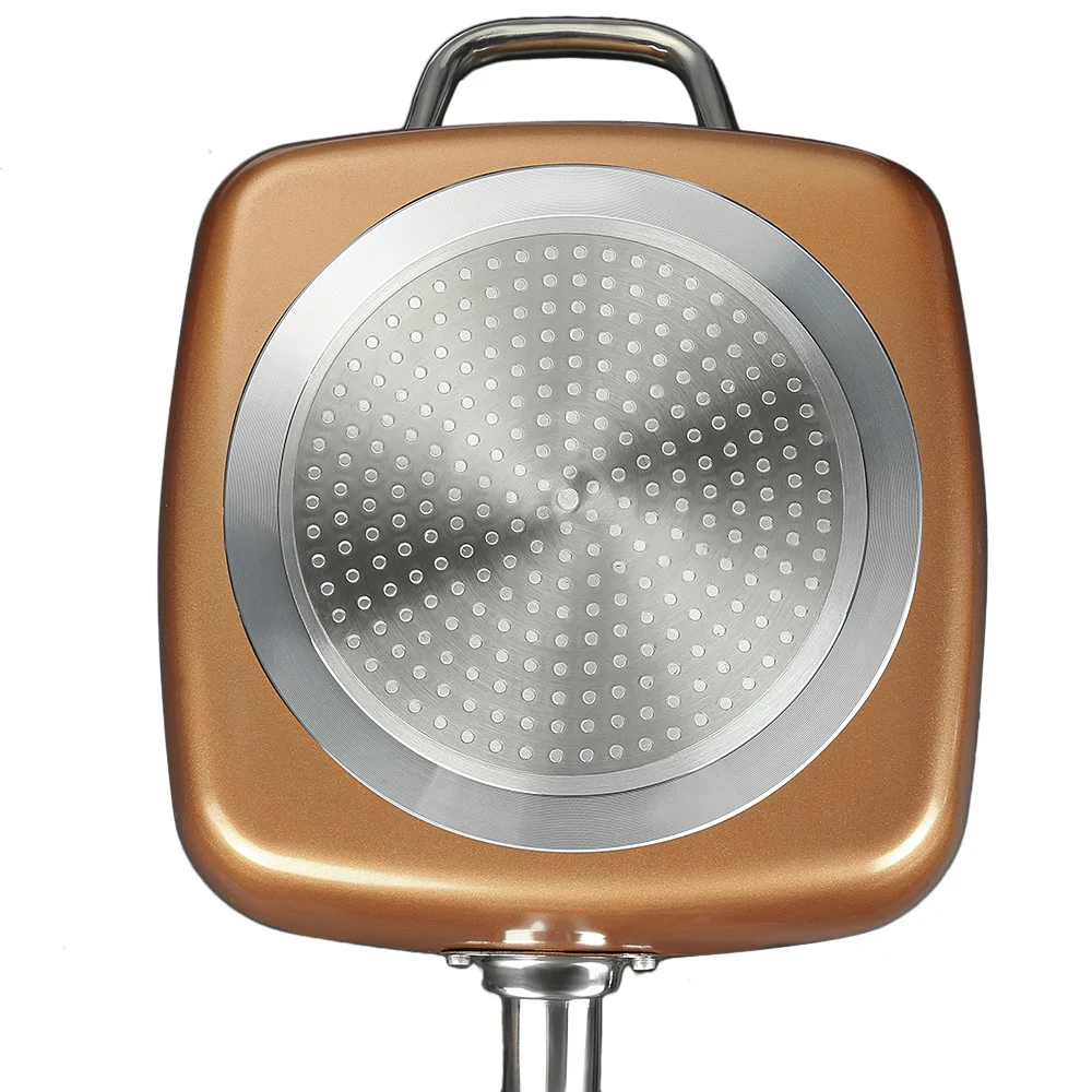 Multifunctional 6 in 1 Square Fry Pan Non-stick Copper Bottom Stainless Steel Cookware Set