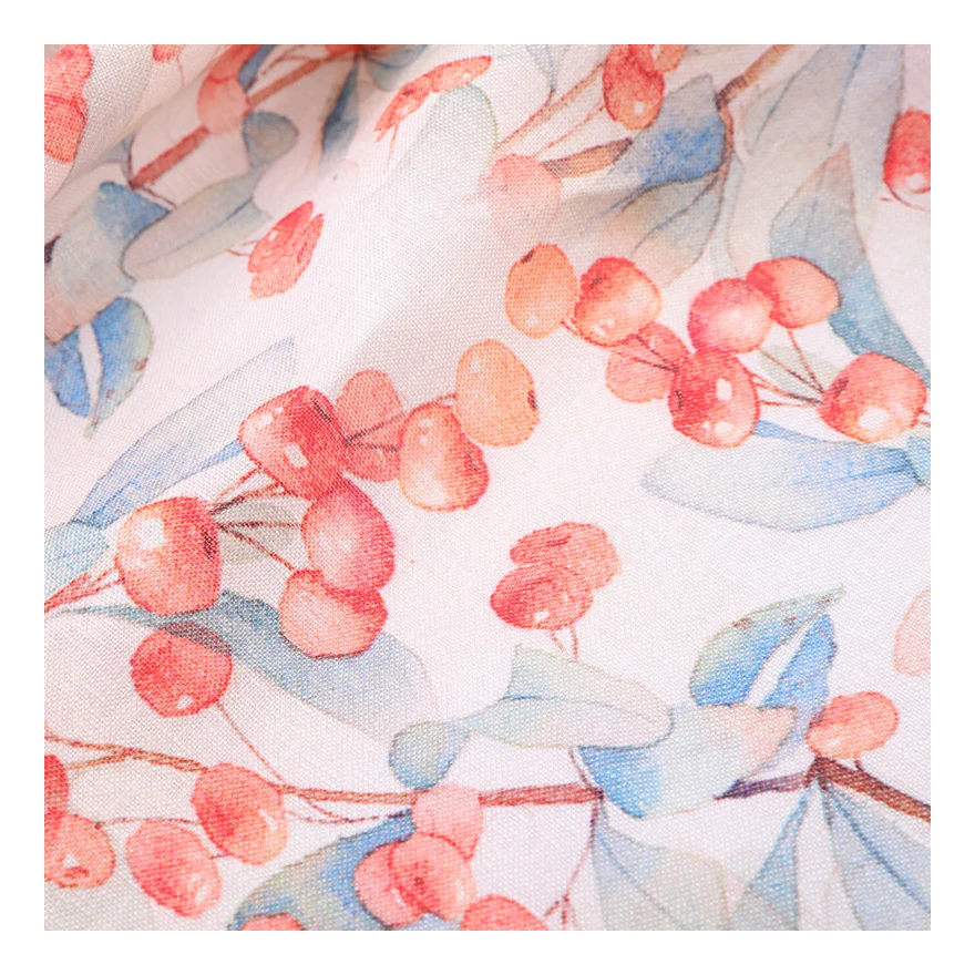 The factory outlet hand drawn watercolor texture pink fruit design custom digital 100% printed linen fabric for clothing