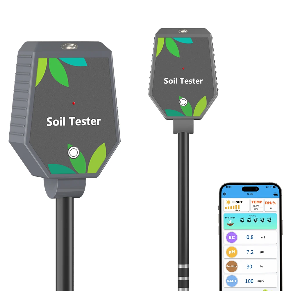 New Smart Bluetooth 8 in1 Soil EC&Salt&Fertility Multi-function Soil pH Meter with High Precision Probe for Yard Farmland Garden