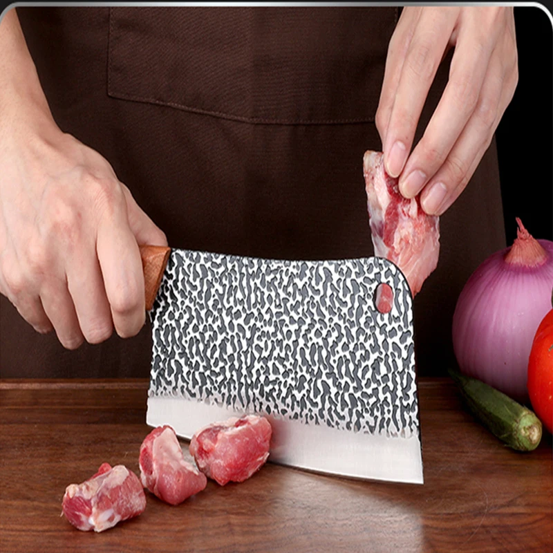 Factory Kitchen Knives Forged Meat Cutter Wooden Handle Chopper Knife Stainless Steel Knife 7 inch