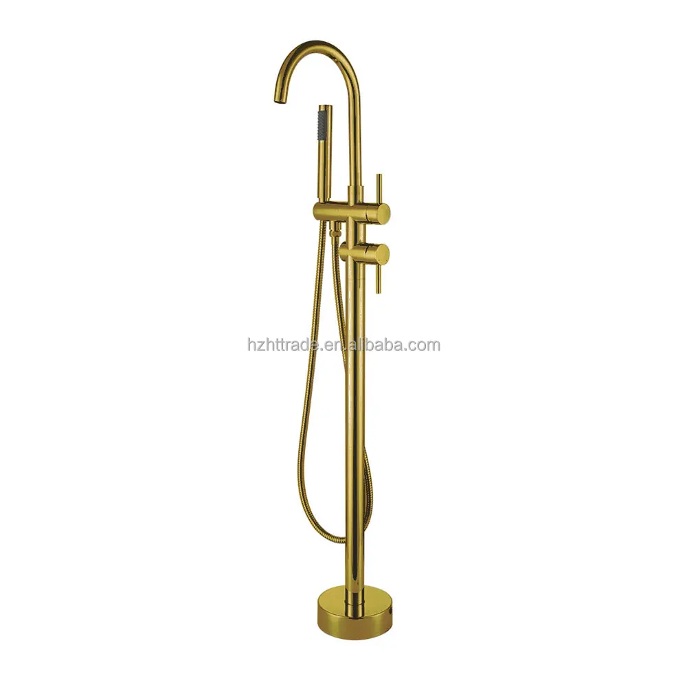 Single-Handle Modern Golden Swan Freestanding Bath Shower Faucet Brass Ceramic Mixer Taps with Rain Spray Pattern for Hotels