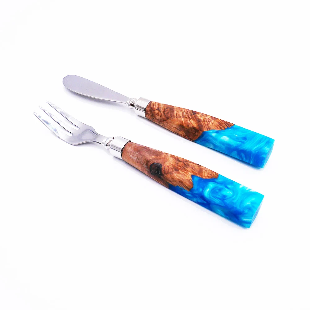 4 pieces resin artist wooden craft handle 304 stainless steel cheese knife sets